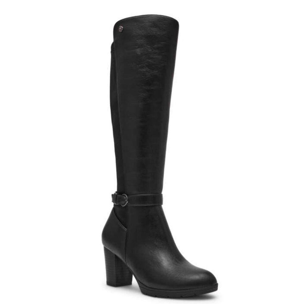 NWT Anne Klein Rissa Knee High Boots 7 Black Block Heel Riding Women